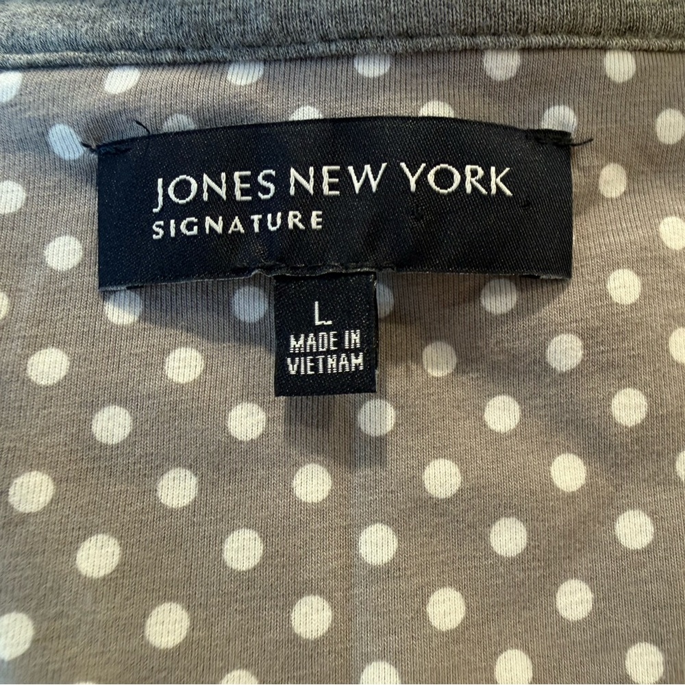 Jones New York Signature Gray Snap Front Utility Jacket Polka Dot Cuffs L - Picture 6 of 10